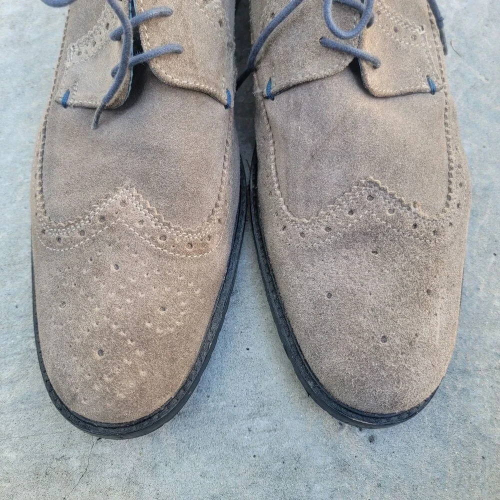 BEN SHERMAN Men's‎ Sz 13 Wingtip Brogue Oxford Loafers Grey Suede Leather Italy